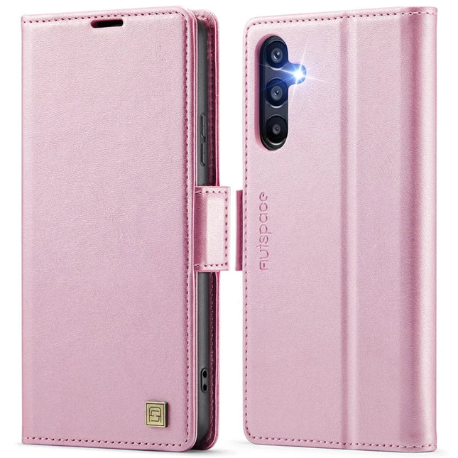 For Samsung Galaxy A54 5G Case AUTSPACE A11 RFID Blocking Retro Leather Cell Phone Wallet Cover - Pink