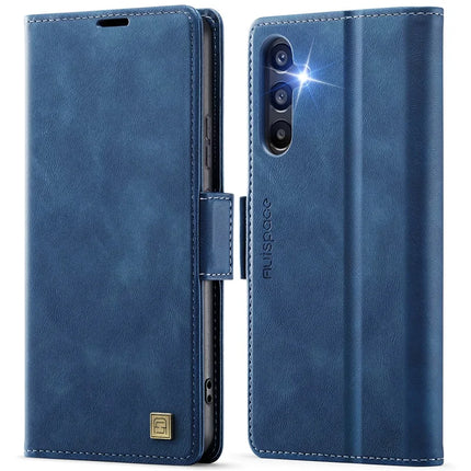 For Samsung Galaxy A54 5G Case AUTSPACE A11 RFID Blocking Retro Leather Cell Phone Wallet Cover - Blue