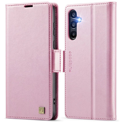 For Samsung Galaxy A55 5G Case AUTSPACE A11 RFID Blocking Retro Leather Cell Phone Wallet Cover - Pink