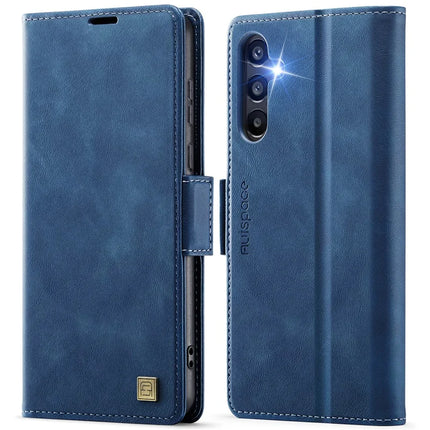 For Samsung Galaxy A55 5G Case AUTSPACE A11 RFID Blocking Retro Leather Cell Phone Wallet Cover - Blue