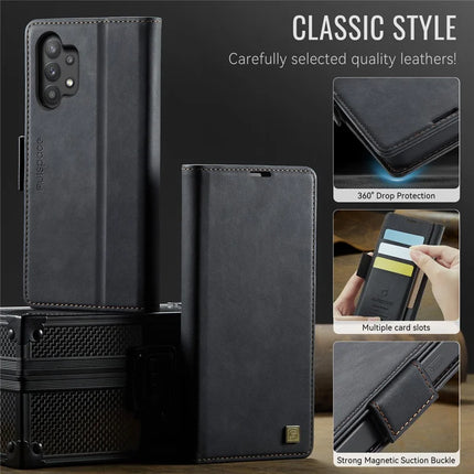 For Samsung Galaxy A32 5G Case AUTSPACE A11 RFID Blocking Retro Leather Cell Phone Wallet Cover