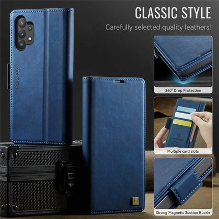 For Samsung Galaxy A32 5G Case AUTSPACE A11 RFID Blocking Retro Leather Cell Phone Wallet Cover