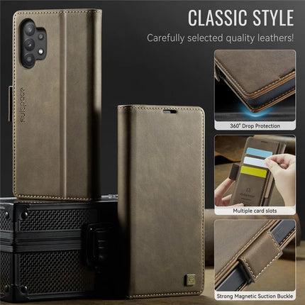 For Samsung Galaxy A32 5G Case AUTSPACE A11 RFID Blocking Retro Leather Cell Phone Wallet Cover