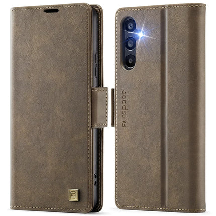 For Samsung Galaxy A34 5G Case AUTSPACE A11 RFID Blocking Retro Leather Cell Phone Wallet Cover - Brown