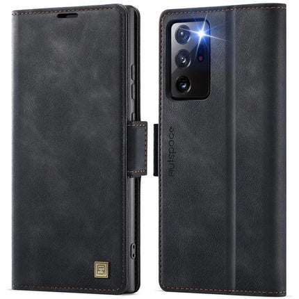 For Samsung Galaxy Note20 Ultra Case AUTSPACE A11 RFID Blocking Retro Leather Cell Phone Wallet Cover - Black