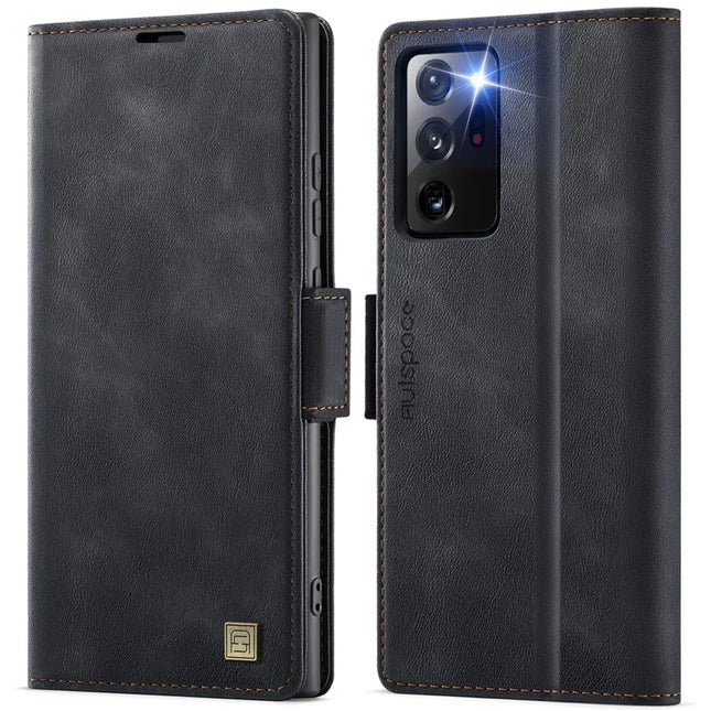 For Samsung Galaxy Note20 Ultra Case AUTSPACE A11 RFID Blocking Retro Leather Cell Phone Wallet Cover - Black
