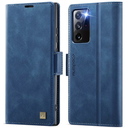 For Samsung Galaxy Note20 Ultra Case AUTSPACE A11 RFID Blocking Retro Leather Cell Phone Wallet Cover - Blue