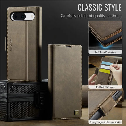 For Google Pixel 8a Case AUTSPACE A11 RFID Blocking Retro Leather Cell Phone Wallet Cover