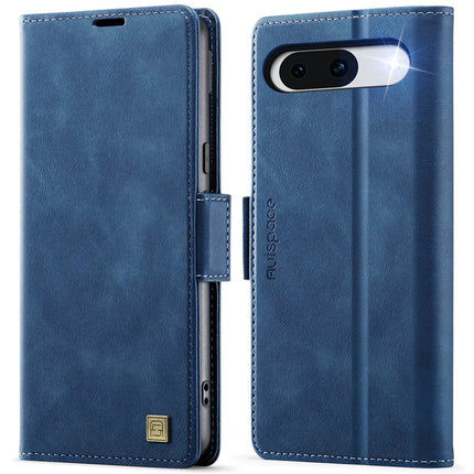 For Google Pixel 8 Case AUTSPACE A11 RFID Blocking Retro Leather Cell Phone Wallet Cover - Blue