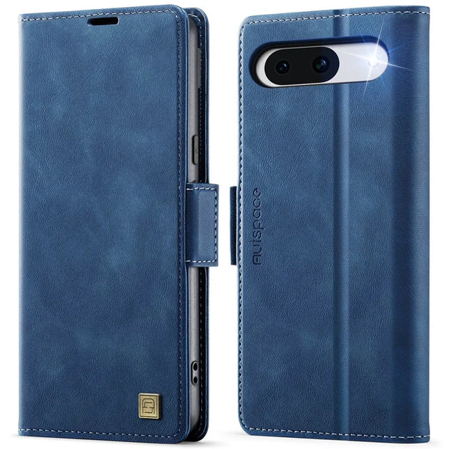 For Google Pixel 8 Case AUTSPACE A11 RFID Blocking Retro Leather Cell Phone Wallet Cover - Blue