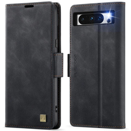 For Google Pixel 8 Pro Case AUTSPACE A11 RFID Blocking Retro Leather Cell Phone Wallet Cover - Black
