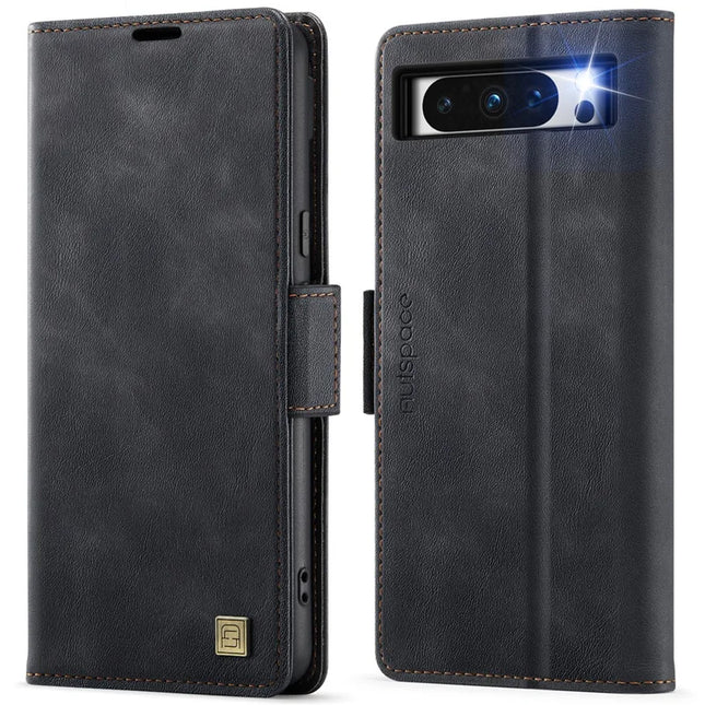 For Google Pixel 8 Pro Case AUTSPACE A11 RFID Blocking Retro Leather Cell Phone Wallet Cover - Black