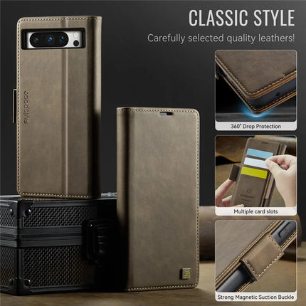 For Google Pixel 8 Pro Case AUTSPACE A11 RFID Blocking Retro Leather Cell Phone Wallet Cover