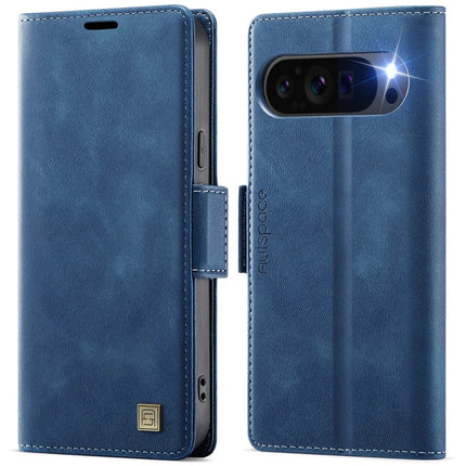 For Google Pixel 9 Pro / Google Pixel 9 Case AUTSPACE A11 RFID Blocking Retro Leather Cell Phone Wallet Cover - Blue
