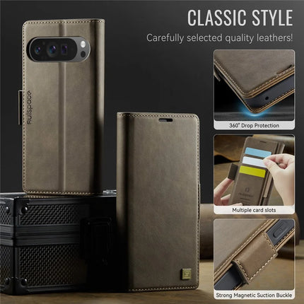 For Google Pixel 9 Pro / Google Pixel 9 Case AUTSPACE A11 RFID Blocking Retro Leather Cell Phone Wallet Cover