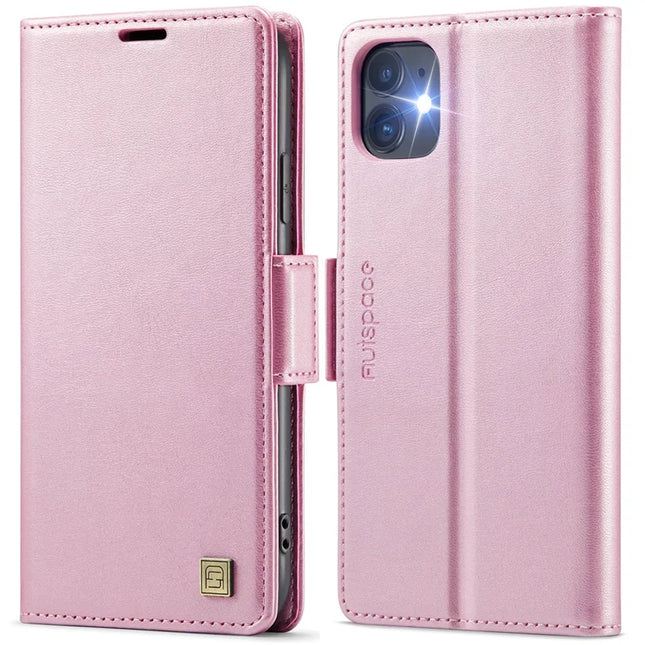 For iPhone 11 Case AUTSPACE A11 RFID Blocking Retro Leather Cell Phone Wallet Cover - Pink