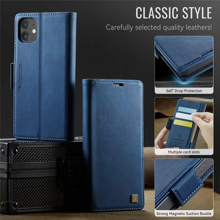 For iPhone 11 Case AUTSPACE A11 RFID Blocking Retro Leather Cell Phone Wallet Cover