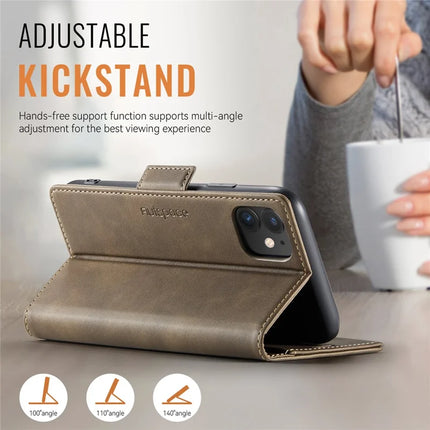 For iPhone 11 Case AUTSPACE A11 RFID Blocking Retro Leather Cell Phone Wallet Cover