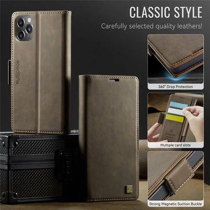 For iPhone 11 Pro Max Case AUTSPACE A11 RFID Blocking Retro Leather Cell Phone Wallet Cover