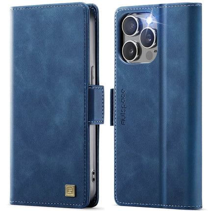 For iPhone 13 Pro Max 6.7 inch Case AUTSPACE A11 RFID Blocking Retro Leather Cell Phone Wallet Cover - Blue