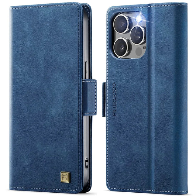 For iPhone 13 Pro Max 6.7 inch Case AUTSPACE A11 RFID Blocking Retro Leather Cell Phone Wallet Cover - Blue