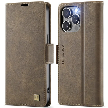 For iPhone 13 Pro Max 6.7 inch Case AUTSPACE A11 RFID Blocking Retro Leather Cell Phone Wallet Cover - Brown