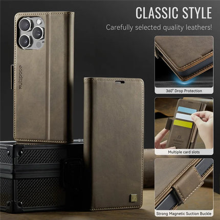 For iPhone 13 Pro Max 6.7 inch Case AUTSPACE A11 RFID Blocking Retro Leather Cell Phone Wallet Cover