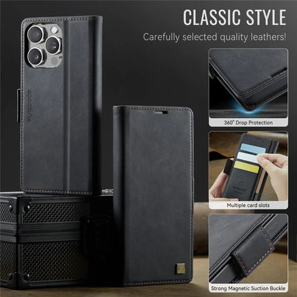For iPhone 15 Pro Max Case AUTSPACE A11 RFID Blocking Retro Leather Cell Phone Wallet Cover