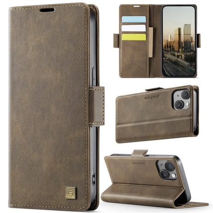 For iPhone 13 6.1 inch Case AUTSPACE A11 RFID Blocking Retro Leather Cell Phone Wallet Cover