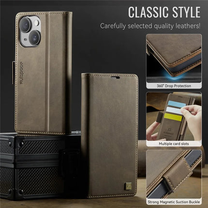 For iPhone 14 Case AUTSPACE A11 RFID Blocking Retro Leather Cell Phone Wallet Cover