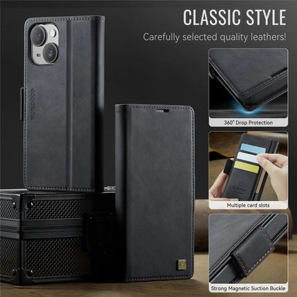 For iPhone 14 Case AUTSPACE A11 RFID Blocking Retro Leather Cell Phone Wallet Cover