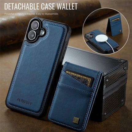 For iPhone 16 Plus Case AUTSPACE A12 Leather Phone Case with Detachable Card Bag