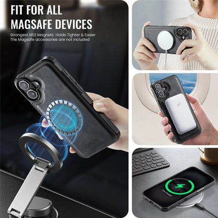 For iPhone 16 Plus Case AUTSPACE A12 Leather Phone Case with Detachable Card Bag