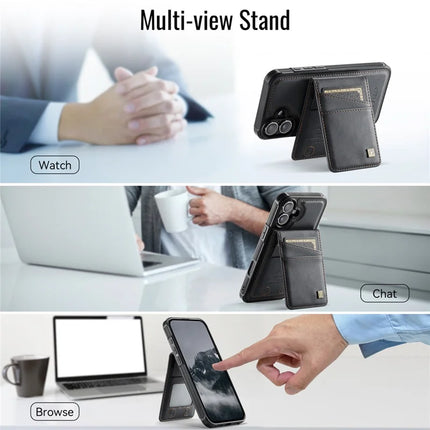 For iPhone 16 Plus Case AUTSPACE A12 Leather Phone Case with Detachable Card Bag