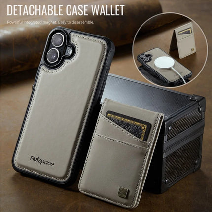 For iPhone 16 Plus Case AUTSPACE A12 Leather Phone Case with Detachable Card Bag