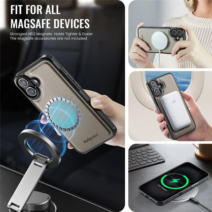 For iPhone 16 Plus Case AUTSPACE A12 Leather Phone Case with Detachable Card Bag