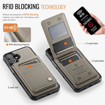 For iPhone 16 Plus Case AUTSPACE A12 Leather Phone Case with Detachable Card Bag