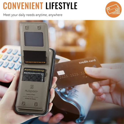 For iPhone 16 Plus Case AUTSPACE A12 Leather Phone Case with Detachable Card Bag