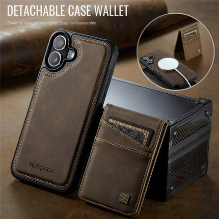 For iPhone 16 Plus Case AUTSPACE A12 Leather Phone Case with Detachable Card Bag