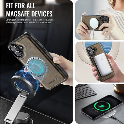 For iPhone 16 Plus Case AUTSPACE A12 Leather Phone Case with Detachable Card Bag