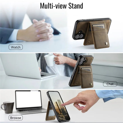 For iPhone 16 Plus Case AUTSPACE A12 Leather Phone Case with Detachable Card Bag