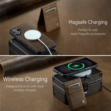 For iPhone 16 Plus Case AUTSPACE A12 Leather Phone Case with Detachable Card Bag