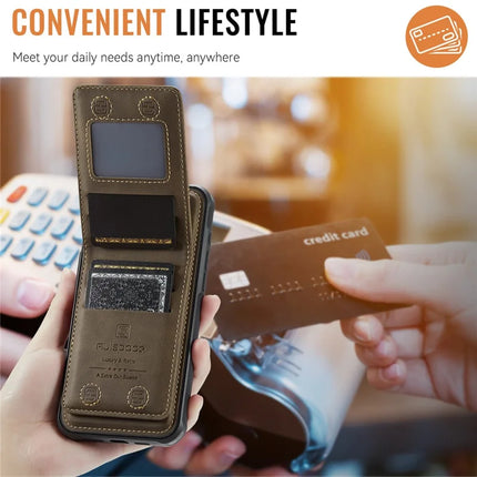 For iPhone 16 Plus Case AUTSPACE A12 Leather Phone Case with Detachable Card Bag
