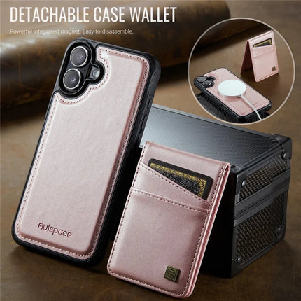 For iPhone 16 Plus Case AUTSPACE A12 Leather Phone Case with Detachable Card Bag