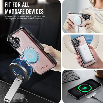 For iPhone 16 Plus Case AUTSPACE A12 Leather Phone Case with Detachable Card Bag