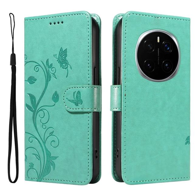 For Honor Magic7 Pro 5G PU Leather Case Flower Pattern Wallet Stand Phone Cover - Green