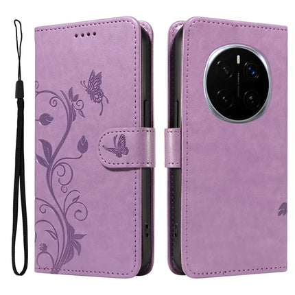 For Honor Magic7 Pro 5G PU Leather Case Flower Pattern Wallet Stand Phone Cover -  Light Purple
