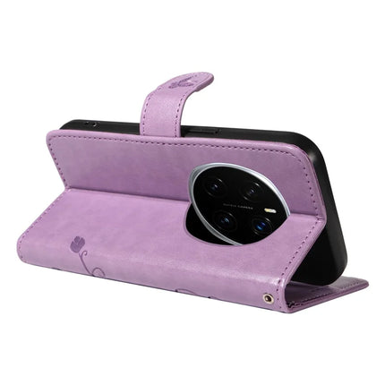 For Honor Magic7 Pro 5G PU Leather Case Flower Pattern Wallet Stand Phone Cover -  Light Purple