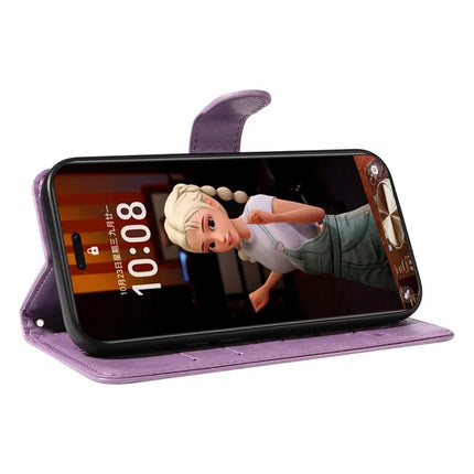 For Honor Magic7 Pro 5G PU Leather Case Flower Pattern Wallet Stand Phone Cover -  Light Purple