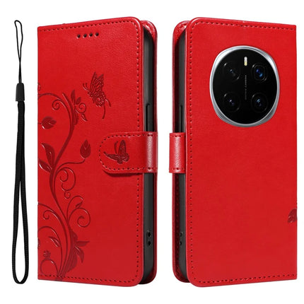 For Honor Magic7 Pro 5G PU Leather Case Flower Pattern Wallet Stand Phone Cover - Red
